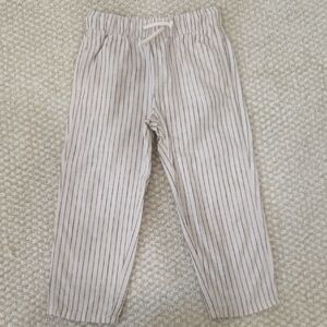 Tan & Navy Linen Striped Pants